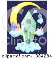 Poster, Art Print Of Crescent Moon And Crystal Houses In The Night Sky