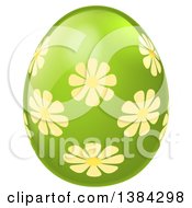 Poster, Art Print Of 3d Green Easter Egg With Yellow Flowers