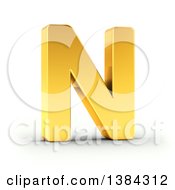 3d Golden Capital Letter N On A Shaded White Background With Clipping Path