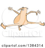 Cartoon Carefree Nude White Man Leaping