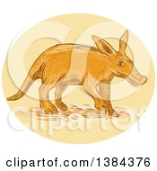 Sketched African Ant Bear Or Aardvark In An Oval
