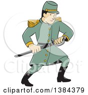 Cartoon American Confederate Army Soldier Drawing His Sword