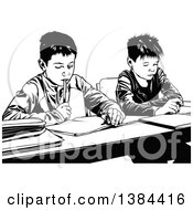 Poster, Art Print Of Black And White Male Class Mates Working Side By Side At Their Desks