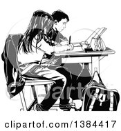 Poster, Art Print Of Black And White Class Mates Working Side By Side At Their Desks