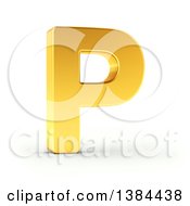 3d Golden Capital Letter P On A Shaded White Background With Clipping Path