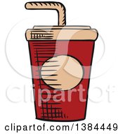 Clipart Of A Sketched Fountain Soda Royalty Free Vector Illustration