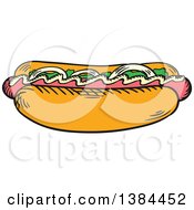 Clipart Of A Sketched Hot Dog Royalty Free Vector Illustration