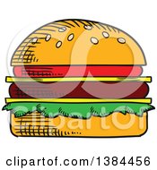 Clipart Of A Sketched Cheeseburger Royalty Free Vector Illustration