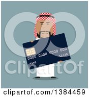 Flat Design Arabian Business Man Holding A Credit Card On Blue