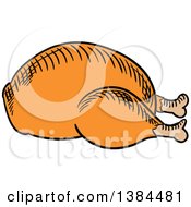 Clipart Of A Sketched Roasted Chicken Royalty Free Vector Illustration