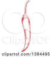 Clipart Of A Sketched Red Chili Pepper Royalty Free Vector Illustration