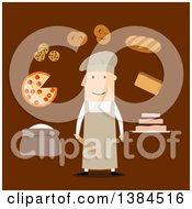 Poster, Art Print Of Flat Design White Male Baker And Accessories On Brown