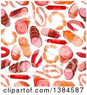 Poster, Art Print Of Seamless Background Pattern Of Ham Pork Meatloaf And Salami