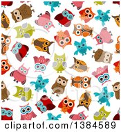 Poster, Art Print Of Seamless Background Pattern Of Colorful Owls