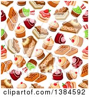 Poster, Art Print Of Seamless Background Pattern Of Waffles Cakes And Cupcakes