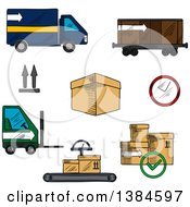 Poster, Art Print Of Sketched Boxes And Logistics Icons