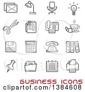 Gray Business And Office Icons With Red Text