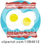 Poster, Art Print Of Breakfast Of Bacon And Sunny Side Up Eggs On A Turquoise Circle