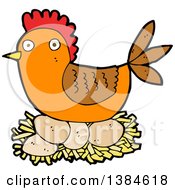Clipart Of A Cartoon Hen Chicken Nesting Royalty Free Vector Illustration