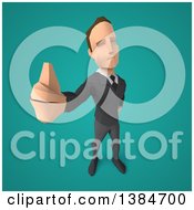 Clipart Of A 3d Low Poly Caucasian Business Man On A Turquoise Background Royalty Free Illustration by Julos