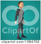 Clipart Of A 3d Low Poly Caucasian Business Man On A Turquoise Background Royalty Free Illustration by Julos