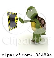 3d Tortoise Pushing A Radioactive Button On A White Background