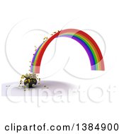 Poster, Art Print Of 3d End Of A Rainbow And Pot Of Gold With Coins Spilling Out On A White Background