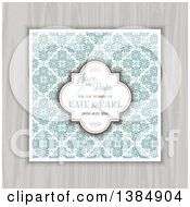 Poster, Art Print Of Save The Date Invite With Floral Tiles And Sample Text Over Wood