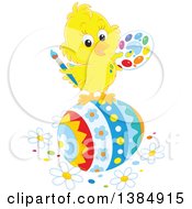 Cute Yellow Chick Painting A Giant Easter Egg