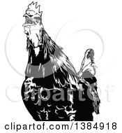 Poster, Art Print Of Black And White Crowing Rooster