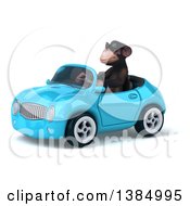 Clipart Of A 3d Chimpanzee Monkey Driving A Convertible Car On A White Background Royalty Free Illustration