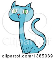 Clipart Of A Cartoon Blue Kitty Cat Royalty Free Vector Illustration by lineartestpilot