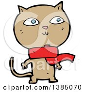 Poster, Art Print Of Cartoon Tan Kitty Cat Wearing A Scarf