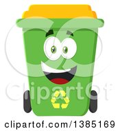 Poster, Art Print Of Cartoon Green Recycle Bin Character Smiling