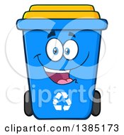 Poster, Art Print Of Cartoon Blue Recycle Bin Character Smiling