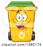 Poster, Art Print Of Cartoon Yellow Recycle Bin Character Smiling