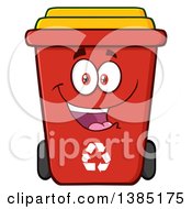 Cartoon Red Recycle Bin Character Smiling