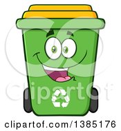 Poster, Art Print Of Cartoon Green Recycle Bin Character Smiling