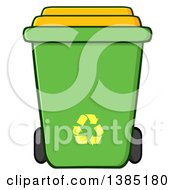 Poster, Art Print Of Cartoon Green Recycle Bin With Yellow Arrows