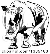 Clipart Of A Black And White Rhinoceros Royalty Free Vector Illustration