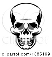 Clipart Of A Black And White Grinning Grim Reaper Skull Royalty Free Vector Illustration by AtStockIllustration