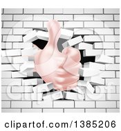 Clipart Of A Caucasian Hand Giving A Thumb Up And Breaking Through A 3d White Brick Wall Royalty Free Vector Illustration