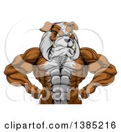 Poster, Art Print Of Muscular Tough Bulldog Man Mascot Flexing From The Waist Up