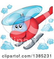 Clipart Of A Happy Cartoon Helicopter Character Flying Royalty Free Vector Illustration by visekart