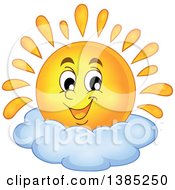 Happy Sun Character Resting On A Cloud