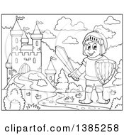 Poster, Art Print Of Black And White Lineart Knight Near A Castle