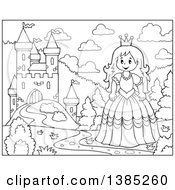 Poster, Art Print Of Black And White Lineart Princess By A Castle