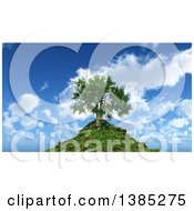 Poster, Art Print Of 3d Tree On A Hill Top Against A Blue Sky With Clouds