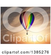 Clipart Of A 3d Hot Air Balloon Against A Sunset Sky Royalty Free Illustration