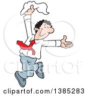 Clipart Of A Cartoon Happy Greek Man Saying Opa And Dancing Royalty Free Vector Illustration